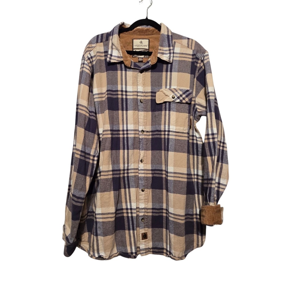 Legendary Whitetails Mens Flannel Shirt XLG-Tall Buck Camp Plaid Corduroy‎ Cuffs